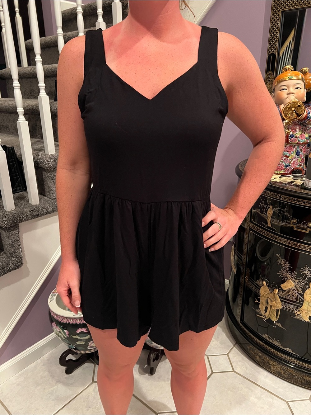 LOFT Black Sleeveless V-Neck Romper